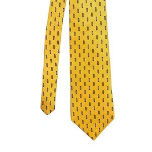 RBM Yellow Necktie Mens One Size Geometric Rectangle Silk Herringbone Pattern